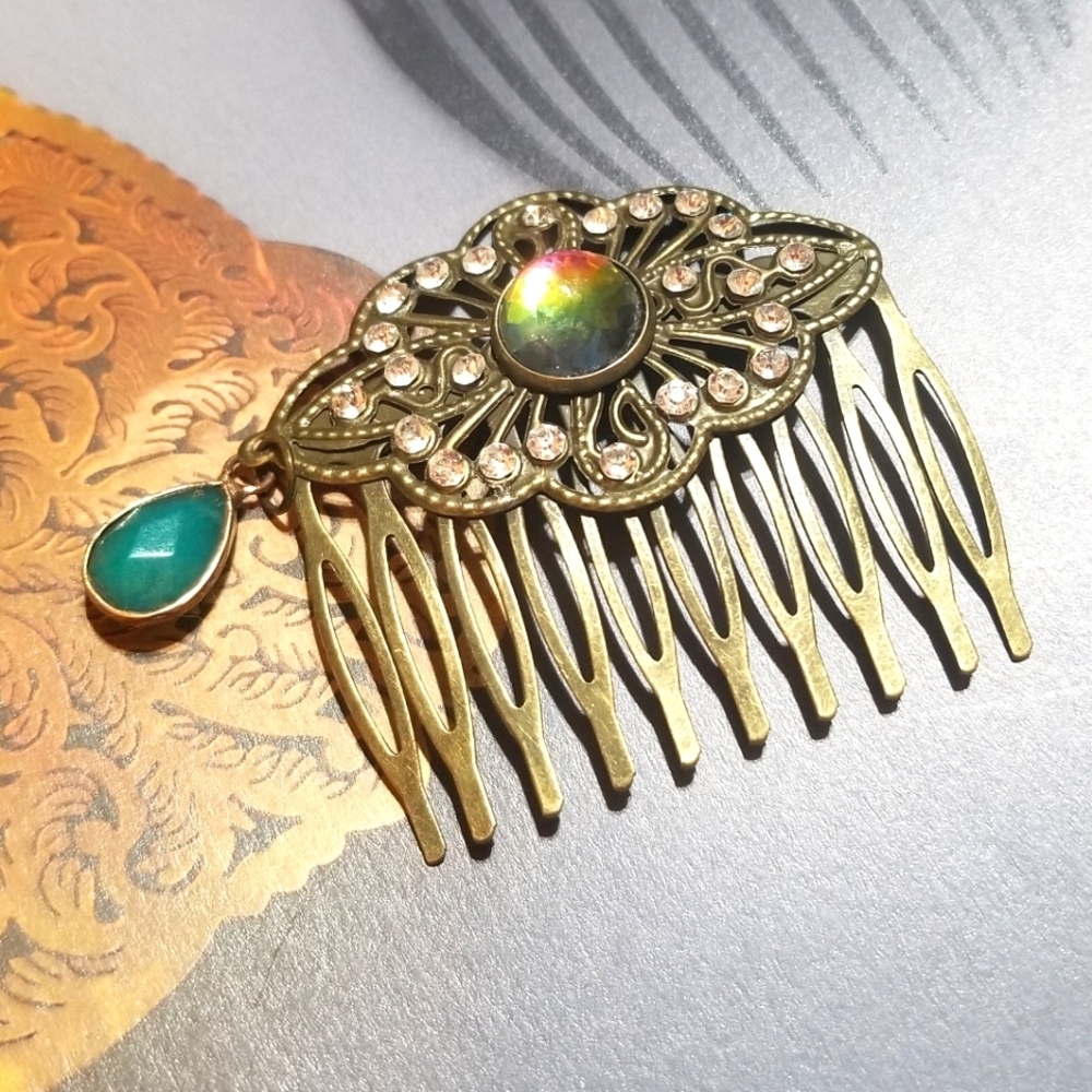 MzMax Creations! "Opulent Grace" OOAK Vintage Encrusted Hair Jewelry - Picture 5 of 6